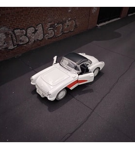 Nostaljik Metal Çek Bırak Beyaz 1957 Chevrolet Corvette Araba Kapılar Açılır