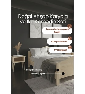 Mi̇lano Piramit Model Masif Ahşap Karyola ve 2 Adet Komodin Kolay Kurulum Fırınlanmış İthal Sibirya Çamı 100x200 Yatak Uyumlu 2 Adet Komodin
