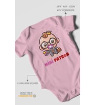Mini Patron v2 Baskılı Bebek Zıbını – Çıtçıtlı Body  %100 Pamuk Kısa Kol (Koyu Pembe)