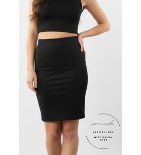 Kalem Etek - Bel Lastikli Slim Fit Midi Kalem Etek KS Siyah