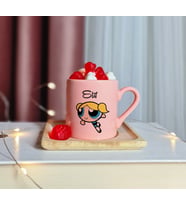 Power Puff Girls ( Bubbles ) Tasarımlı Kişiye Özel Pembe Türk Kahvesi Fincanı