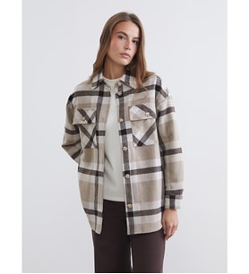 LCW Comfort Kahverengi Ekose Oversize Kadın Gömlek