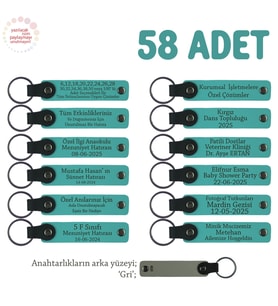 Lise Sınıfına Özel Mezuniyet Hatırası, İsim Yazılı Anahtarlık, 58’li Set, Hediyelik, K Turkuaz & Gri