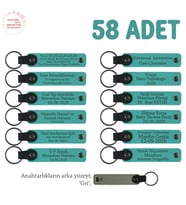 Lise Sınıfına Özel Mezuniyet Hatırası, İsim Yazılı Anahtarlık, 58’li Set, Hediyelik, K Turkuaz & Gri (Koyu Turkuaz)
