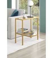 Gold Renk Temper Camlı Metal İskeletli Yan Sehpa