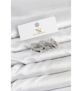 Pirinç Gümüş Renk Zirkon Taşlı Halka Yılan Model YSX Trio Küpe Seti 5886