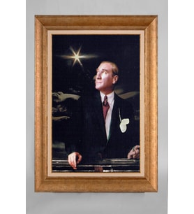 Altın Varaklı Paspartulu Çerçeveli Atatürk Tablo sd364
