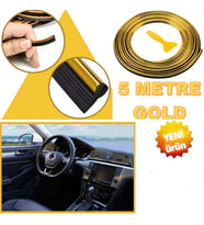 Oto Trim Araç Dekorasyon Şeridi Kauçuk Elastik Kolay Kurulum 5 metre Şerit Bant Gold Renk