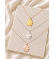 Kişiye Özel 925 Ayar Gümüş Tatlı Cupcake Figürlü Kolye (Rose)