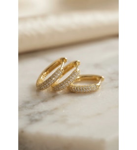 3 lü Set Gold Renk Zirkon Taşlı Kare Halka Küpe