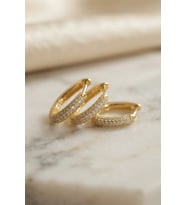 3 lü Set Gold Renk Zirkon Taşlı Kare Halka Küpe
