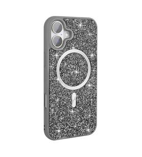 Apple iPhone 17 Uyumlu Kılıf Pırlanta Tasarımlı M-safe Şarj Özellikli Zore Mozaik Silikon Kapak (Gri-Gri)