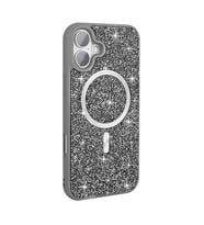 Apple iPhone 17 Uyumlu Kılıf Pırlanta Tasarımlı M-safe Şarj Özellikli Zore Mozaik Silikon Kapak (Gri-Gri)