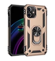 Apple iPhone 12 Kılıf Metal For Car Yüzüklü Standlı Military Ring Serisi (Altın)