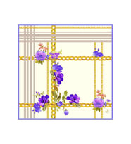 Çiçekli Desen Gold Seri Twill Eşarp Eşarp Askısı ile Birlikte 90x90 cm Beyaz Mor
