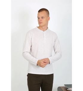pilelistore- Erkek Penye Uzun Kol Pijama Takımı Ekru