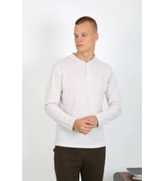 pilelistore- Erkek Penye Uzun Kol Pijama Takımı Ekru