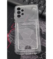 Samsung A13 Uyumlu Kredi Kartlıklı Şeffaf Kılıf Kamera Korumalı (Renksiz)