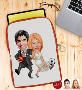 BK Gift Kişiye Özel Sevgililer Karikatürlü Taşınabilir Koruyucu Tablet Kılıfı & Organizer Çanta - Turuncu-15