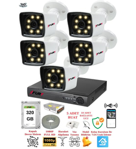 FURY 5 Kameralı 5mp Lens 1080p 2mp Color Görüntü 8 Warm Led Gece Görüş FullHd Güvenlik Kamera 5525W 320