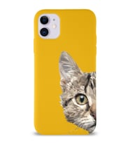 Apple iPhone 11 Uyumlu Lansman Kılıf Catface Tasarımlı İçi Kadife Kapak-Sarı (Şeffaf)