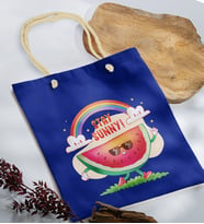 BK Gift Yaz Temalı Saks Mavi Halat Saplı Kumaş Plaj Çantası -18, Baskılı Omuz Çantası, Alışveriş Çantası, Arkadaşa Hediye, Sevgiliye Hediye