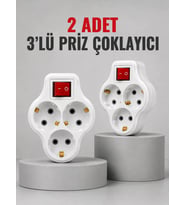 Direkt Duvar Prizine Takılan 3’lü Priz Adaptörü Anahtarlı Priz Çoklayıcı 2 Adet
