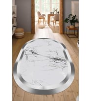 Dijital Baskılı Kaymaz Taban Yıkanabilir Oval Salon Halısı Mutfak Halısı Yolluk NDO-SD-448 (Gri)