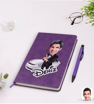 BK Gift Kişiye Özel Erkek Ajan Karikatürlü Mor Termo Deri Defter Kalem Seti Model 1