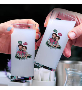 Parktaki Aşıklar Karikatürlü İkili Rakı Bardağı Seti