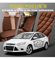 Ford Focus 3 Kahverengi Renk Tay Tüyü Cepli & Terletmez Sırtlı Oto Koltuk Minder Seti - Koltuk Koruma Kılıfı (ÖN & ARKA TAM SET)