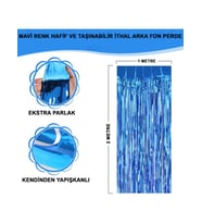 Mavi Renk Ekstra Metalize Parlak Saçaklı Arka Fon Perde İthal A Kalite 1x2 Metre (5343)