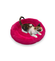 Yumuşak Tüylü Peluş Yuvarlak Evcil Hayvan Kedi Yatağı Minder 50cm Fuşya Pembe