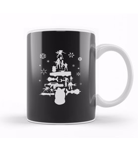 Aliens Christmas Tree Silhouette White Kupa Bardak Porselen