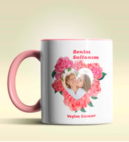 Kişiye Özel Benim Sultanım Fotoğraflı Temalı Pembe Kupa Bardak (Pembe)