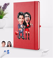 BK Gift Kişiye Özel Sevgililer Karikatürlü Karikatürlü Kırmızı Termo Deri Defter 16x24cm Model 1