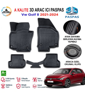 Vw Golf 8 Otomatik 3D Paspas Havuzlu Pro 2021-2024 Arası