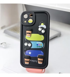 IPHONE 13 Kabartma  Emojili Kaliteli Yumuşak Silikon Telefon Kılıfı (Siyah)