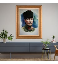 Altın Varaklı Çerçeveli Paspartulu Atatürk Tablo z4528 (Gold)