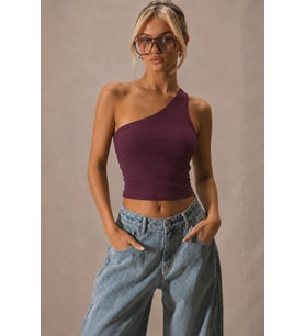 Kadın Tek Omuz Crop Atlet Esnek Slim Fit Süprem Kumaş Asimetrik Yaka Bluz