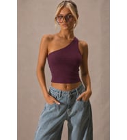 Kadın Tek Omuz Crop Atlet Esnek Slim Fit Süprem Kumaş Asimetrik Yaka Bluz