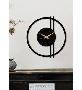 Gowpenart Double Line Metal Siyah Duvar Saati - Ev / Ofis Saati - Hediye Saat