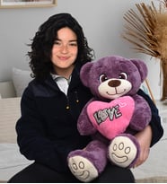Mavimsi 80 cm Love Kalpli Ayıcık (Mor)