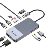 Laptop, MacBook için İdeal Dönüştürücü Çoklayıcı Çoğaltıcı USB Hub Type-C, HDMI, VGA, RJ45 Ethernet (Siyah)
