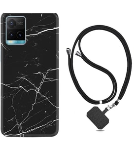 Vivo Y11S Y21S Y20 Y20S Y70 Kılıf Boyun Askılı Silikon Siyah Mermer 1299