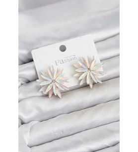 Lotus Model Beyaz Renk Kristal Taşlı Kadın Küpe