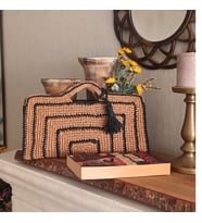 Hasır Taba-Siyah Bohem Kadın Clutch Çanta