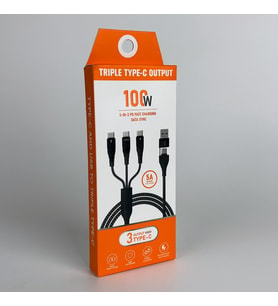 100W Type-C ve USB'den 3 Adet Type-C'ye PD Hızlı Şarj Örgü Kablo 3in2 Emark Çipi 20V5A