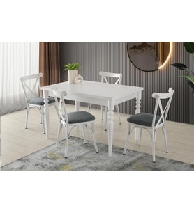 Cunda Bahar Mutfak Masası Sandalye Takımı 70x110 (Beyaz)