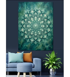 Turkuaz Lotus Mandala Deseni Dekoratif Kanvas - Mdf Ahşap Tablo